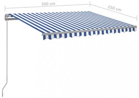 kék és fehér kézzel kihúzható LED-es napellenző 300 x 250 cm