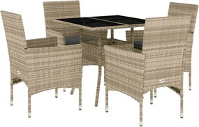 vidaXL 5 részes szürke polyrattan/üveg kerti étkezőgarnitúra párnával