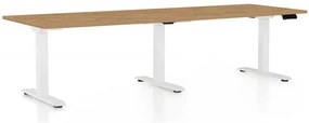 OfficeTech Long állítható magasságú asztal, 240 x 80 cm, fehér alap, köves tölgy