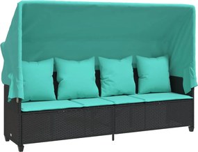 vidaXL fekete polyrattan napozóágy tetővel és párnával