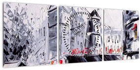 Kép - utca Párizsban, olajfestmény (órával) (90x30 cm)