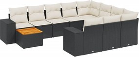 vidaXL 11 részes fekete polyrattan kerti ülőgarnitúra párnákkal
