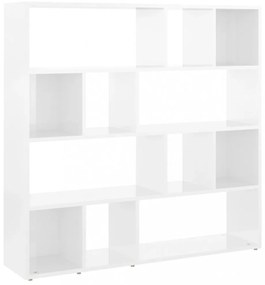 magasfényű fehér térelválasztó könyvszekrény 105 x 24 x 102 cm