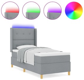Boxspring Ágy Matracokkal &amp; LED Fény Szürke 90x190 cm Szövet