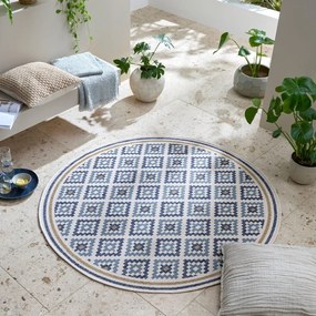 Sárga-kék kerek kültéri-beltéri szőnyeg ø 160 cm Zia Trellis – Flair Rugs