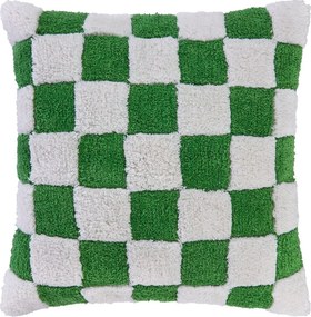 CHECKER STYLE plüss párna 50 x 50 cm, fehér-zöld