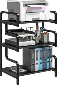 HOMCOM 3-Tier Nyomtatóállvány, Tárolópolc, Fából és Fémből 55x40x77cm Otthoni Irodához Fekete | Aosom