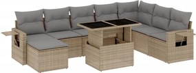 vidaXL 9 részes bézs polyrattan kerti ülőgarnitúra párnákkal