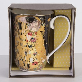 Porcelán 400ml barna-fekete füles bögre díszdobozban Gustav Klimt: A csók