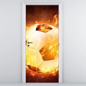 Fotótapéta ajtóra - Lángoló focilabda (95x205cm)