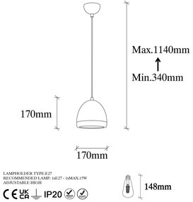 Bronzszínű függőlámpa fém búrával ø 17 cm Mugo – Opviq lights