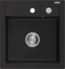 Mexen Vito gránit mosogató 1-medencés 520 x 490 mm, fekete, króm szifon - 6503521000-77