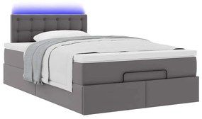 szürke műbőr ottomán ágy matracokkal &amp; LED-ek 120x190 cm