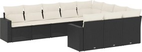 vidaXL 10 részes fekete polyrattan kerti ülőgarnitúra párnákkal