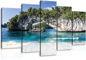 Vászonkép 100x60 Trópusok sziget bárka szikla tengerpart tenger türkiz zöld természet