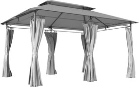 Outsunny Kerti Pavilon 4x3 m Kerti Pergola Kettős Tetővel Oldalfalakkal Vízálló Napernyő Kültéri Teraszra Sötétszürke | Aosom