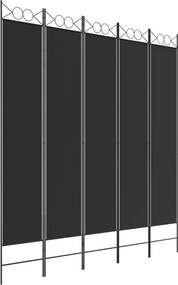 vidaXL 5 paneles fekete szövet térelválasztó 200x220 cm