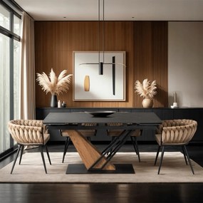 Fekete Márvány/Dió Színű Bővíthető Étkezőasztal. REX 160-220 cm