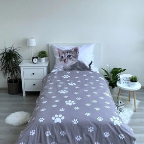Fehér-szürke egyszemélyes pamut gyerek ágyneműhuzat 140x200 cm Kitten "Grey" – Jerry Fabrics