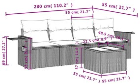 5 részes barna polyrattan kerti ülőgarnitúra párnával