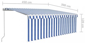 kék és fehér kihúzható LED-es napellenző redőnnyel 4,5 x 3 m