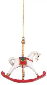 Fehér-piros hintaló karácsonyfadísz