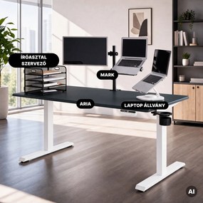 Elektromos, állítható magasságú, ergonomikus, fehér-antracit íróasztal,1600x800 mm: ARIA