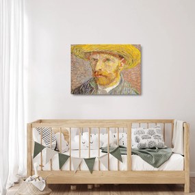 Üveg kép - Vincent van Gogh, Self-Portrait with a Straw Hat (The Potato Peeler), reprodukciók (70x50 cm)