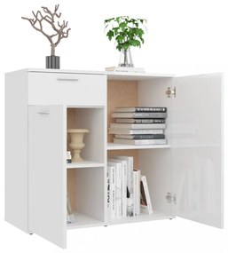 magasfényű fehér szerelt fa tálalószekrény 80 x 36 x 75 cm