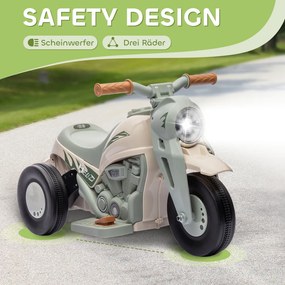 AIYAPLAY elektromos gyerekmotor, 6 V-os zenés gyerekmotor, 2,5-3 km/h sebességgel fúj, 2-5 éves, krémfehér