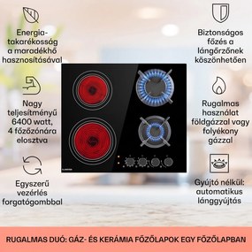 Klarstein MultiChef 4, kombinált gázfőzőlap, 4 zóna, gáz / üvegkerámia