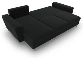 Fekete bársony kinyitható tárolóhelyes sarokkanapé Kyoto – Cosmopolitan Design