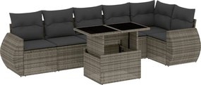 vidaXL 7 részes szürke polyrattan kerti ülőgarnitúra párnákkal