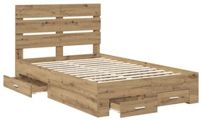 vidaXL Ágykeret fiókkal fejtámlával Artisan tölgy 135 x 190 cm Faanyag