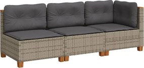 vidaXL 3 személyes szürke polyrattan kerti kanapé párnával