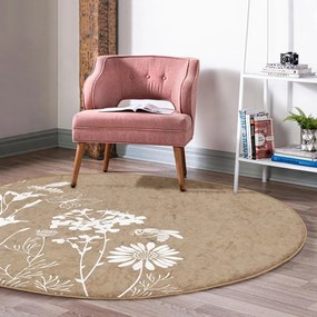 Világosbarna mosható-robotporszívóval tisztítható kerek szőnyeg ø 120 cm Comfort – Mila Home