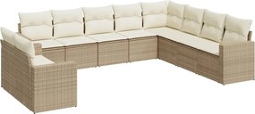 vidaXL 10 részes bézs polyrattan kerti ülőgarnitúra párnával