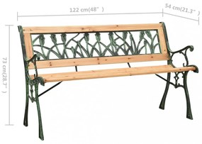 öntöttvas és tömör fenyőfa kerti pad 122 cm