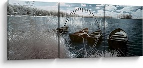 Kép - Fa csónak a tón (órával) (90x30 cm)