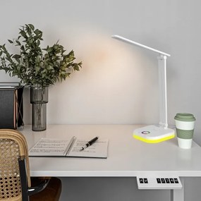 LED RGBW dimmelhető asztali lámpa vezeték nélküli töltéssel, 7W LED/5V USB, fehér