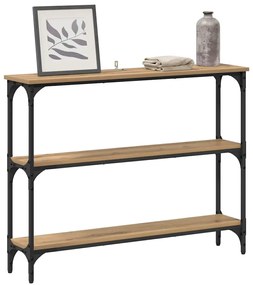 Konzolasztal polcokkal kézműves tölgy 100 x 22.5 x 75 cm