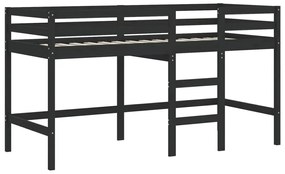 fekete tömör fenyőfa gyerek galériaágy létrával 90 x 190 cm