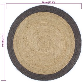 sötétszürke szélű kézzel font jutaszőnyeg 90 cm