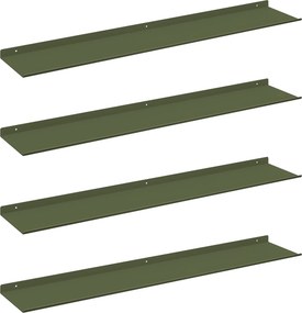 vidaXL Lebegő polc 4 pcs Olajzöld 100 x 18 x 2,5 cm Acél
