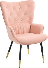 HOMCOM Egyszemélyes Fotel - Bélelt Plüss Kárpitozás Magas Háttámlával és Acél Lábakkal - Modern Stílus 68x72x103 cm Rózsaszín | Aosom