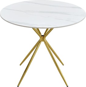 Étkezőasztal, fehér márvány/gold arany króm, átmérő 90 cm, MEKNER