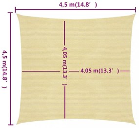 bézs HDPE napvitorla 160 g/m² 4,5 x 4,5m