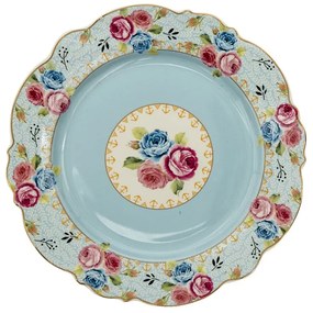 Vintage kék rózsaszín virágos porcelán desszertes tányér Ø 20 CM