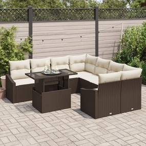 9 Darabos Kert Sofa Készlet Párnákkal Barna Poli Rattan