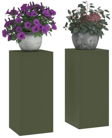 Kültéri növénytartók Pillér 2 db Olívazöld 24x24x55 cm Acél